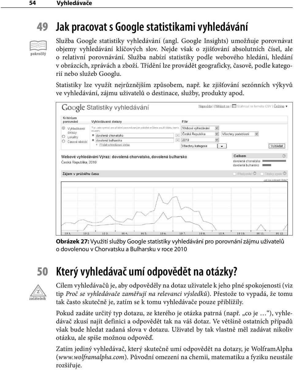 Třídění lze provádět geograficky, časově, podle kategorií nebo služeb Googlu. Statistiky lze využít nejrůznějším způsobem, např.