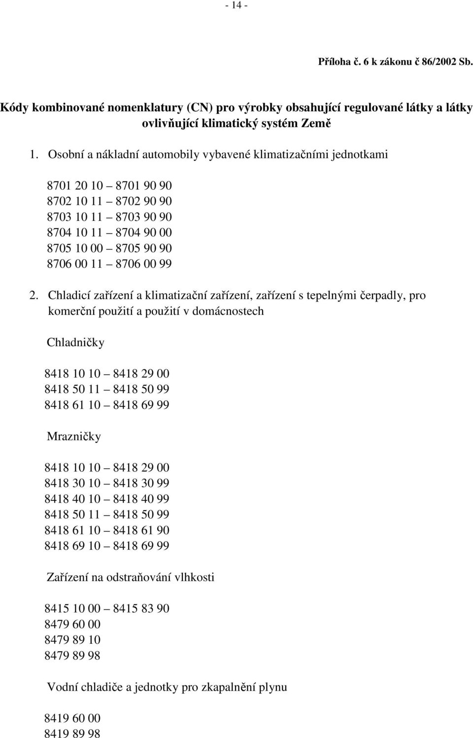 Chladicí zařízení a klimatizační zařízení, zařízení s tepelnými čerpadly, pro komerční použití a použití v domácnostech Chladničky 8418 10 10 8418 29 00 8418 50 11 8418 50 99 8418 61 10 8418 69 99