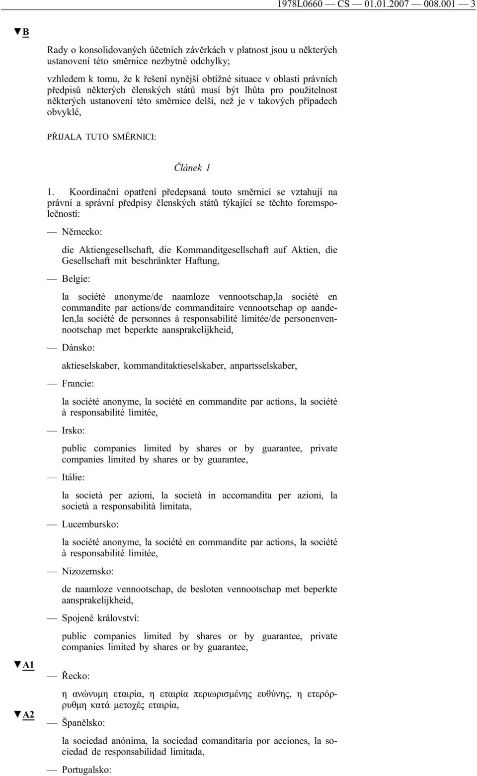 některých členských států musí být lhůta pro použitelnost některých ustanovení této směrnice delší, než je v takových případech obvyklé, PŘIJALA TUTO SMĚRNICI: Článek 1 A1 A2 1.