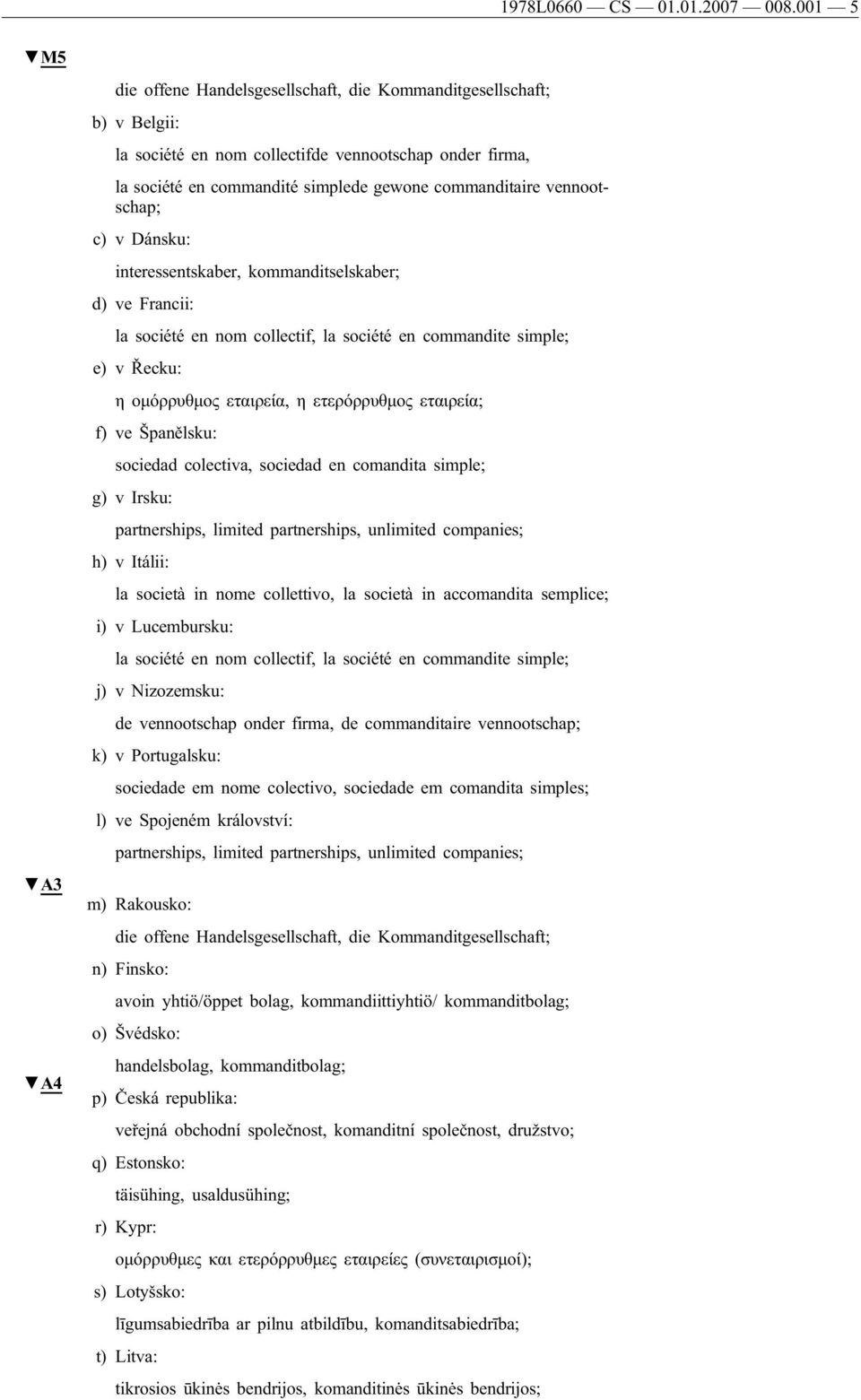 vennootschap; c) v Dánsku: interessentskaber, kommanditselskaber; d) ve Francii: la société en nom collectif, la société en commandite simple; e) v Řecku: η ομόρρυθμος εταιρεία, η ετερόρρυθμος