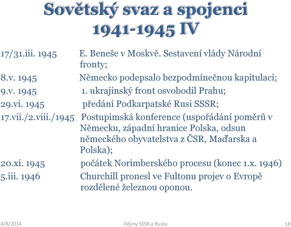 ukrajinský front osvobodil Prahu; předání Podkarpatské Rusi SSSR; 17.vii./2.viii.