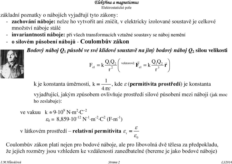 silou velikosti Q Q Q Q Fel k F k r r 1 2 vektorově: 1 2 2 el 3 r k je konstanta úěrnosti, k 1 4, kde (peritivita prostředí) je konstanta vyjadřující, jaký způsobe ovlivňuje prostředí silové působení