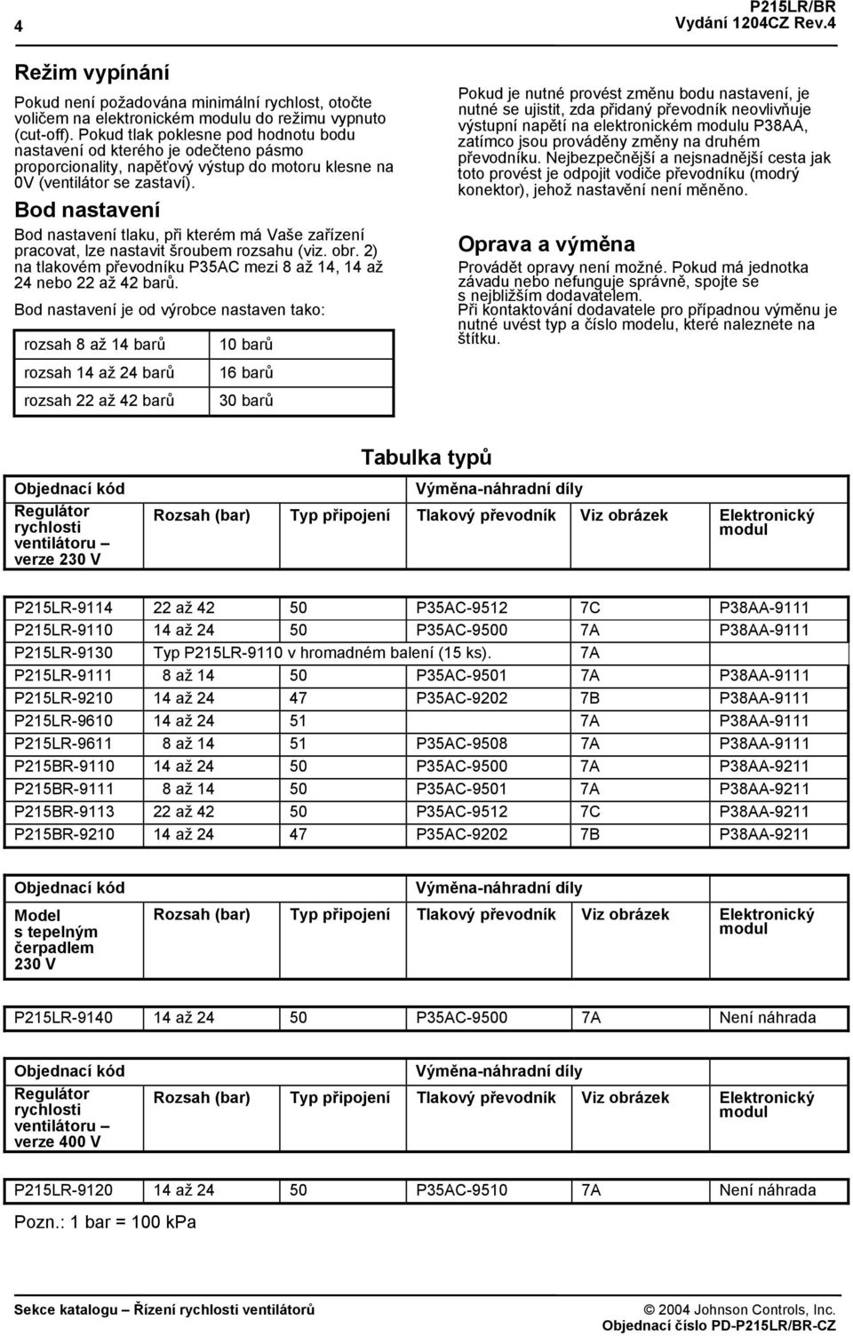 Bod nastavení Bod nastavení tlaku, při kterém má Vaše zařízení pracovat, lze nastavit šroubem rozsahu (viz. obr. 2) na tlakovém převodníku mezi 8 až 14, 14 až 24 nebo 22 až 42 barů.