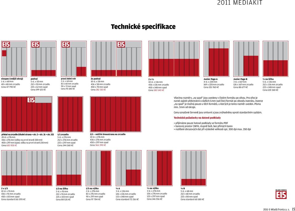 x 136 mm 436 x 136 mm zrcadlo 450 x 148 mm spad Cena 180 540 Kč Junior Page A 4 sl. x 220 mm 169 x 220 mm zrcadlo Cena 155 760 Kč Junior Page B 3 sl.
