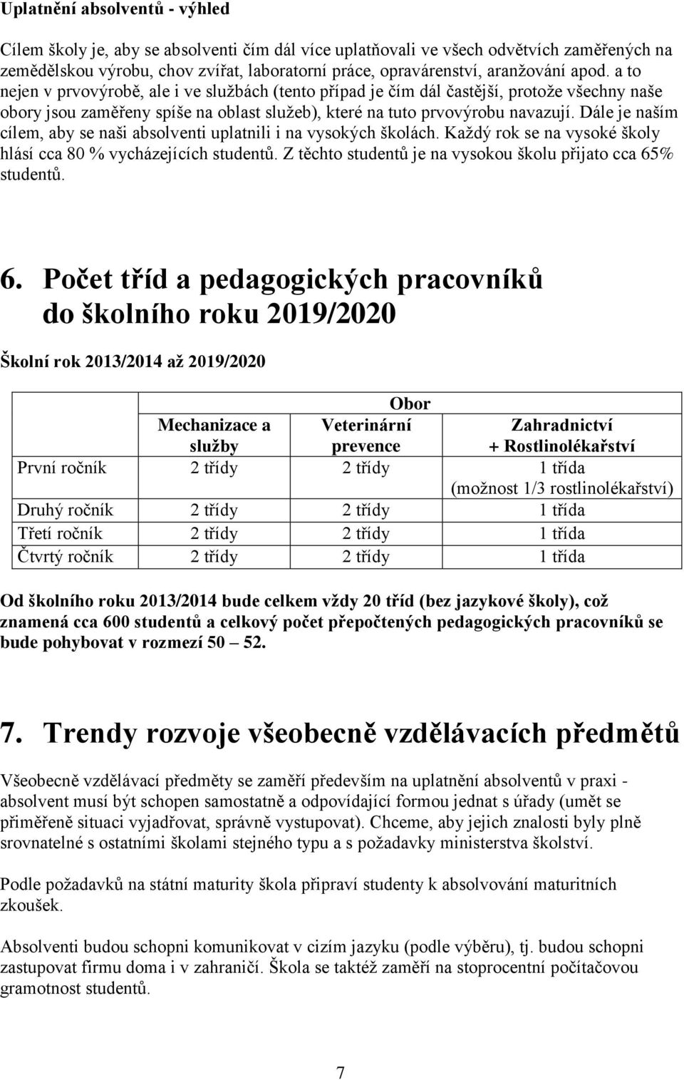 Dále je naším cílem, aby se naši absolventi uplatnili i na vysokých školách. Každý rok se na vysoké školy hlásí cca 80 % vycházejících studentů.