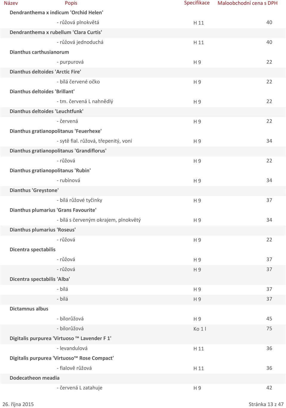 červená L nahnědlý H 9 22 Dianthus deltoides 'Leuchtfunk' - červená H 9 22 Dianthus gratianopolitanus 'Feuerhexe' - sytě fial.