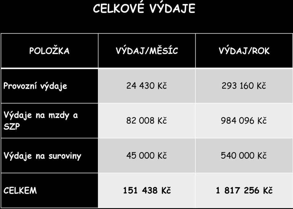 mzdy a SZP 82 008 Kč 984 096 Kč Výdaje na