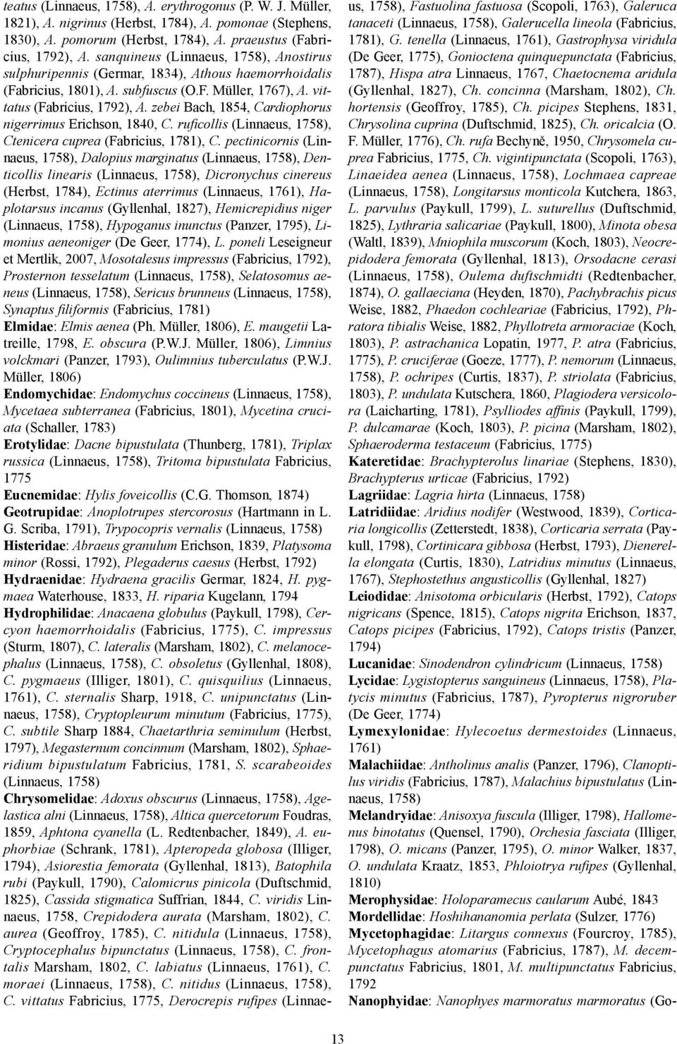 zebei Bach, 1854, Cardiophorus nigerrimus Erichson, 1840, C. ruficollis (Linnaeus, 1758), Ctenicera cuprea (Fabricius, 1781), C.