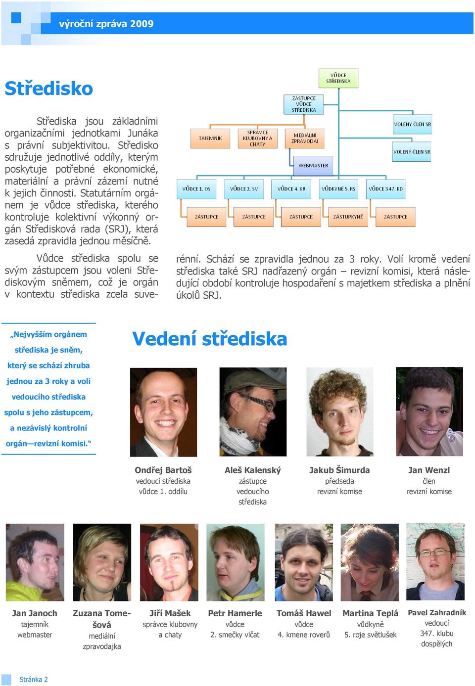 Statutárním orgánem je vůdce střediska, kterého kontroluje kolektivní výkonný orgán Středisková rada (SRJ), která zasedá zpravidla jednou měsíčně.