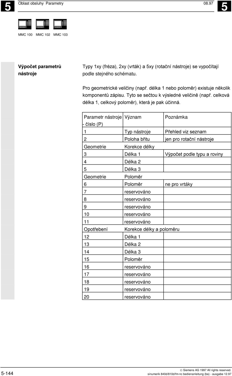 ( 4 Délka 2 Délka 3 Geometrie '!& 6 '!& ne pro vrtáky 7 reservováno 8 reservováno 9 reservováno 10 reservováno 11 reservováno O )2B "!2!&( 12 Délka 1 13 Délka 2 14 Délka 3 1 '!