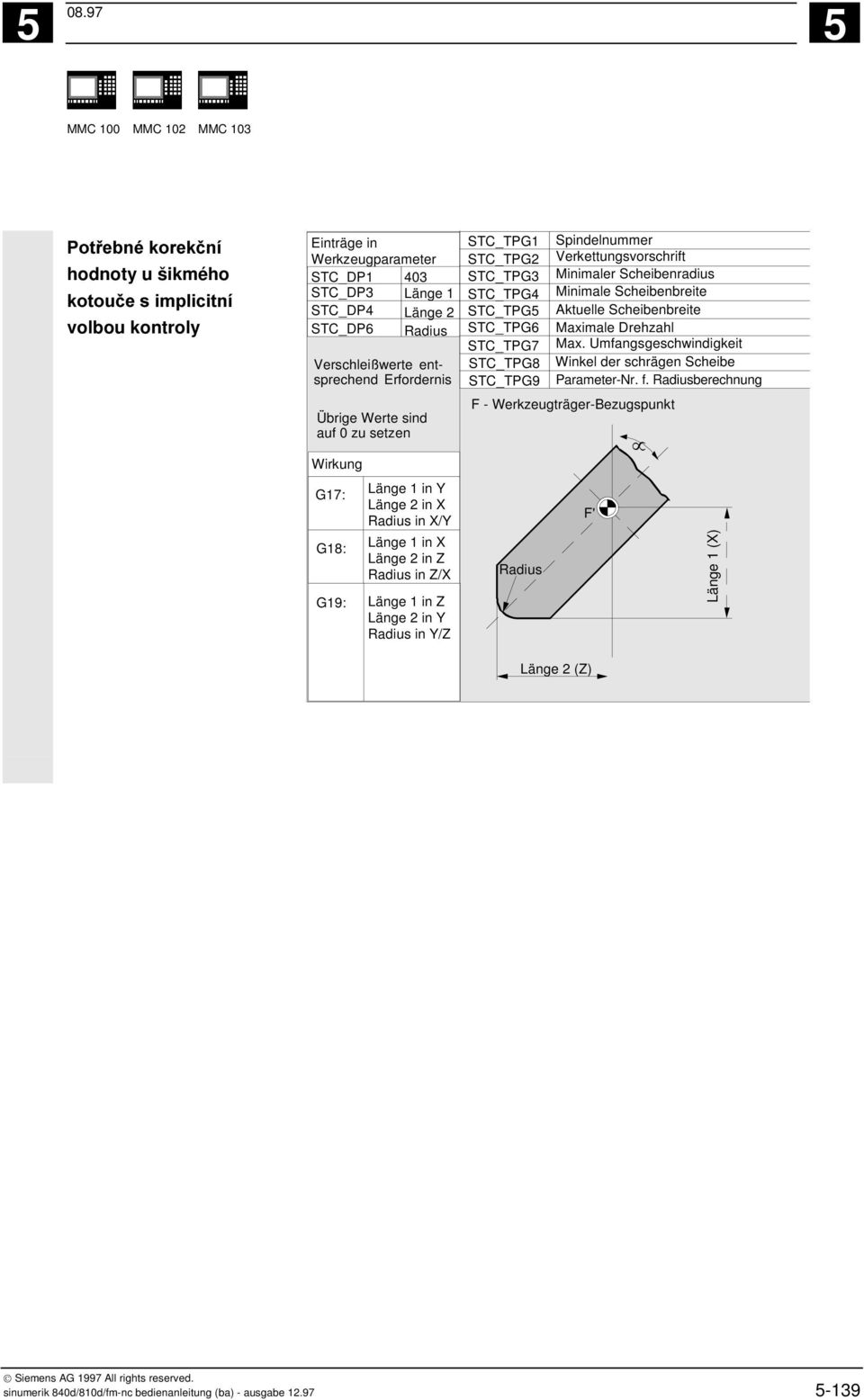 STC_TPG STC_TPG6 STC_TPG7 STC_TPG8 STC_TPG9 Spindelnummer Verkettungsvorschrift Minimaler Scheibenradius Minimale Scheibenbreite Aktuelle Scheibenbreite Maximale Drehzahl Max.