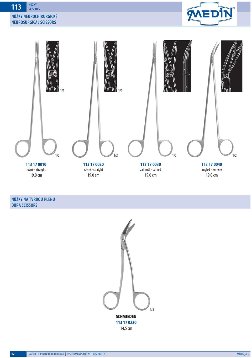 cm 113 17 0040 angled - lomené 19,0 cm nůžky NA TVRDOU PLENU DURA scissors SCHMIEDEN