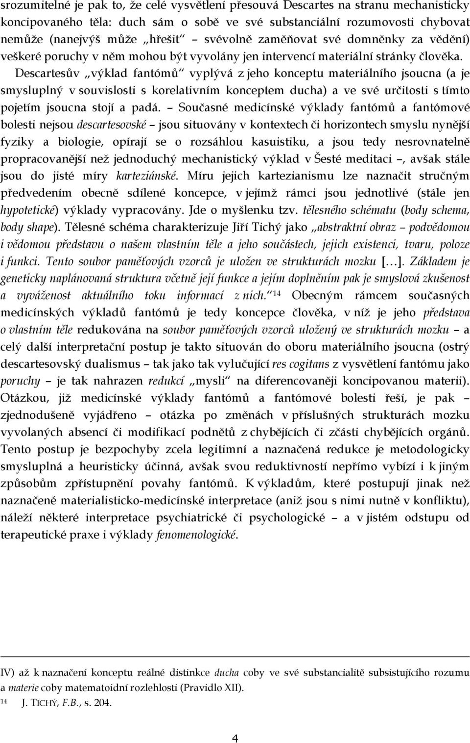 Descartesův výklad fantómů vyplývá z jeho konceptu materiálního jsoucna (a je smysluplný v souvislosti s korelativním konceptem ducha) a ve své určitosti s tímto pojetím jsoucna stojí a padá.