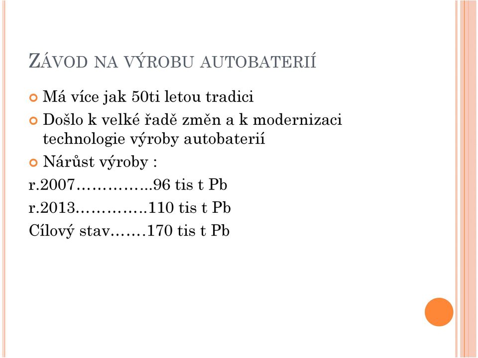 technologie výroby autobaterií Nárůst výroby : r.