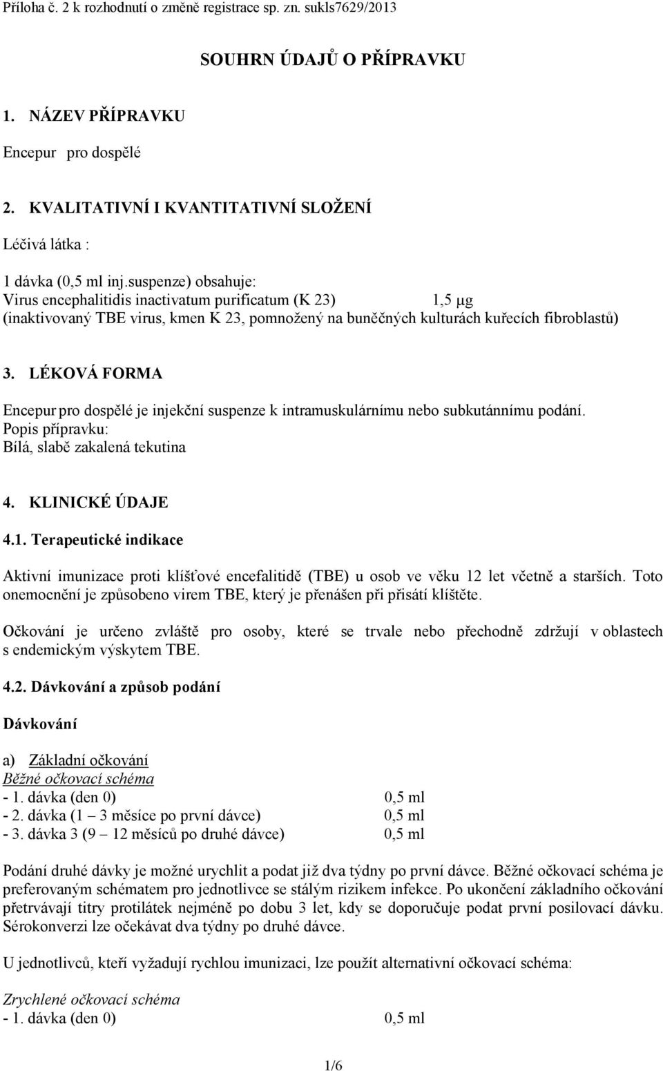 suspenze) obsahuje: Virus encephalitidis inactivatum purificatum (K 23) 1,5 µg (inaktivovaný TBE virus, kmen K 23, pomnožený na buněčných kulturách kuřecích fibroblastů) 3.