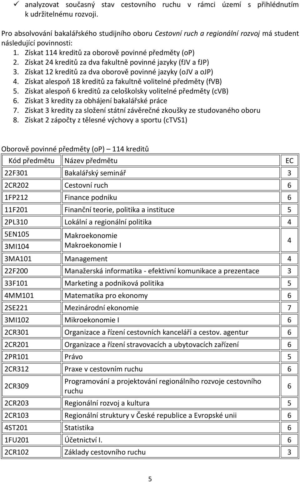 Získat 24 kreditů za dva fakultně povinné jazyky (fjv a fjp) 3. Získat 12 kreditů za dva oborově povinné jazyky (ojv a ojp) 4. Získat alespoň 18 kreditů za fakultně volitelné předměty (fvb) 5.