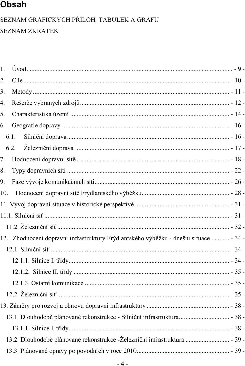 Hodnocení dopravní sítě Frýdlantského výběţku... - 28-11. Vývoj dopravní situace v historické perspektivě... - 31-11.1. Silniční síť... - 31-11.2. Ţelezniční síť... - 32-12.