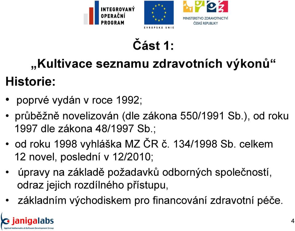 ; od roku 1998 vyhláška MZ ČR č. 134/1998 Sb.