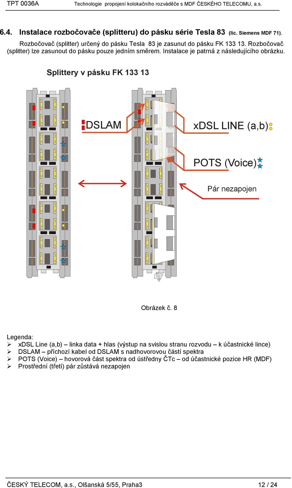 Splittery v pásku FK 133 13 DSLAM xdsl LINE (a,b) Pár nezapojen Obrázek č.