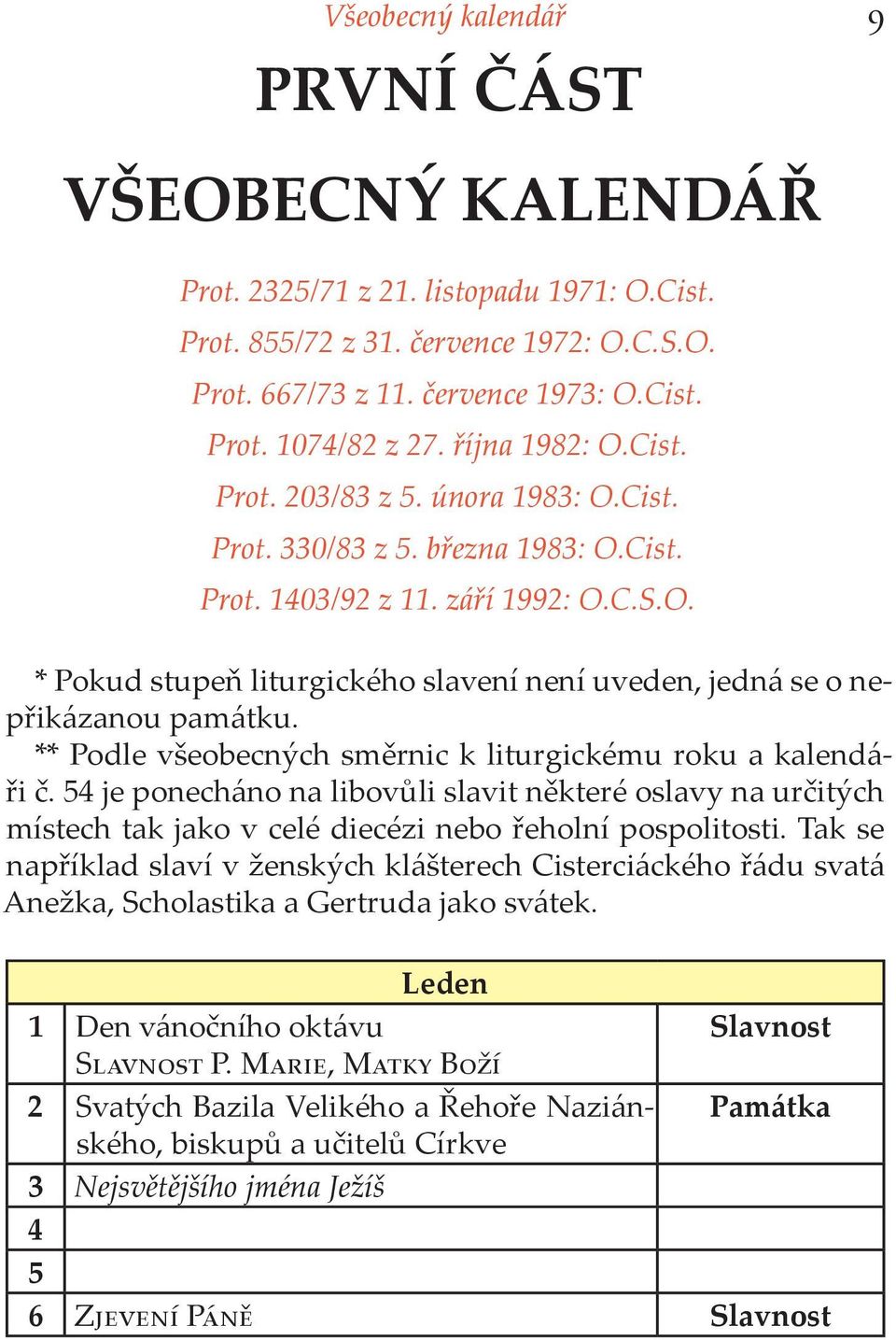 ** Podle všeobecných směrnic k liturgickému roku a kalendáři č. 54 je ponecháno na libovůli slavit některé oslavy na určitých místech tak jako v celé diecézi nebo řeholní pospolitosti.
