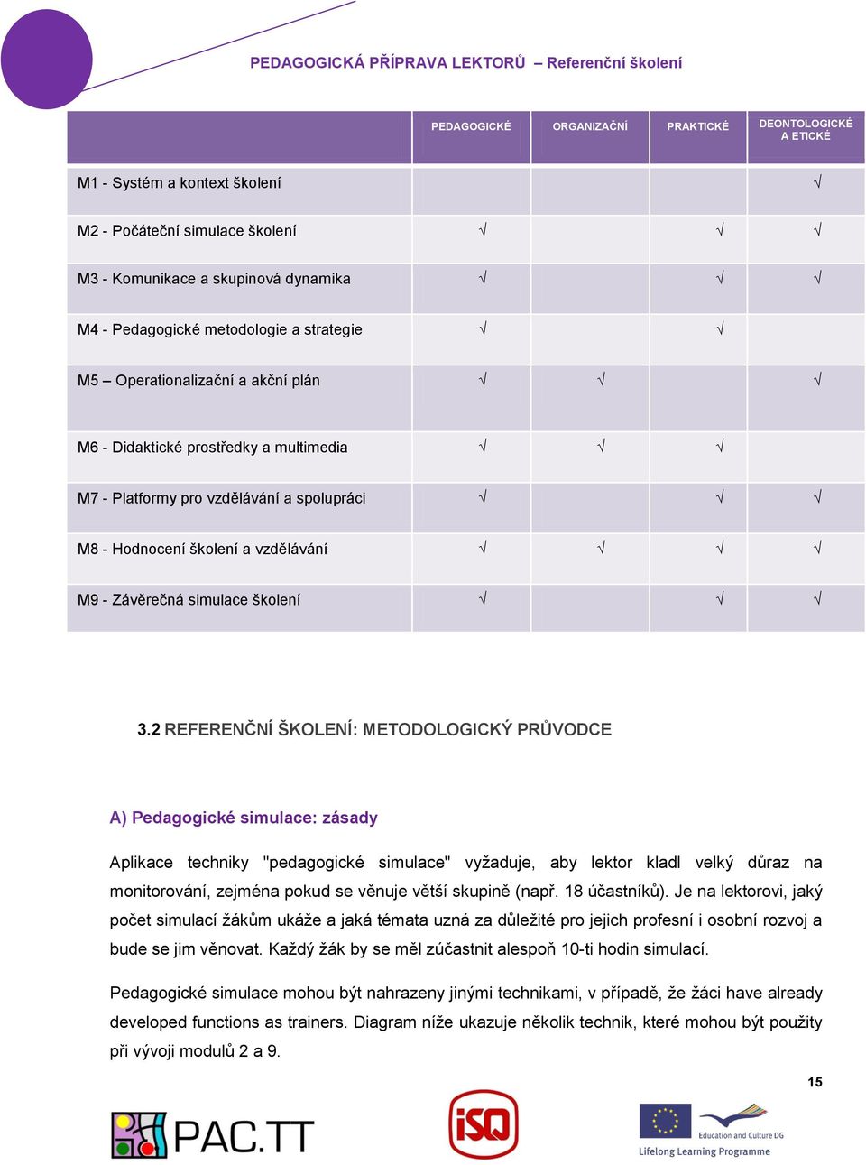 2 REFERENČNÍ ŠKOLENÍ: METODOLOGICKÝ PRŮVODCE A) Pedagogické simulace: zásady Aplikace techniky "pedagogické simulace" vyžaduje, aby lektor kladl velký důraz na monitorování, zejména pokud se věnuje