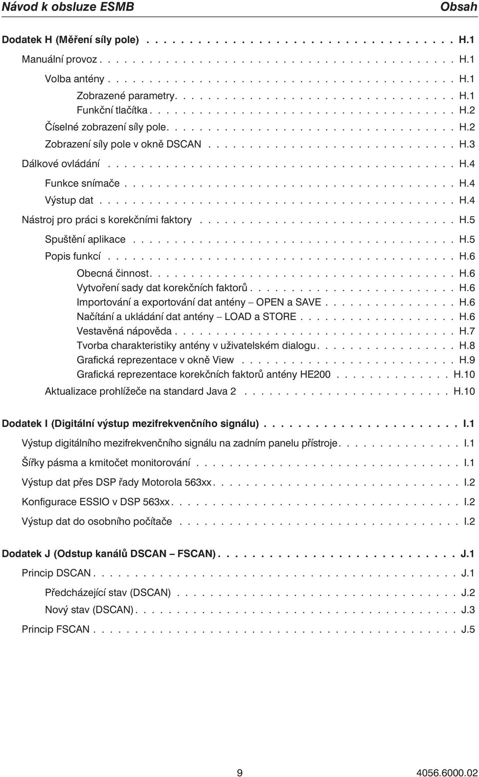 ......................................... H.4 Funkce snímače........................................ H.4 Výstup dat........................................... H.4 Nástroj pro práci s korekčními faktory.