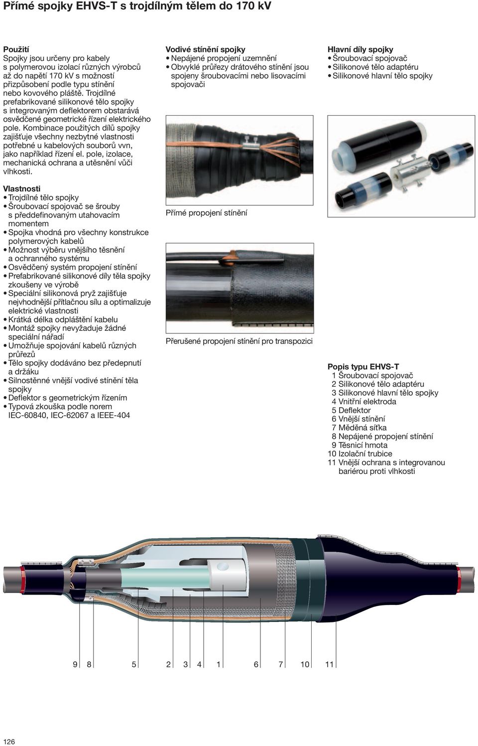 Kombinace použitých dílů spojky zajišťuje všechny nezbytné vlastnosti potřebné u kabelových souborů vvn, jako například řízení el. pole, izolace, mechanická ochrana a utěsnění vůči vlhkosti.