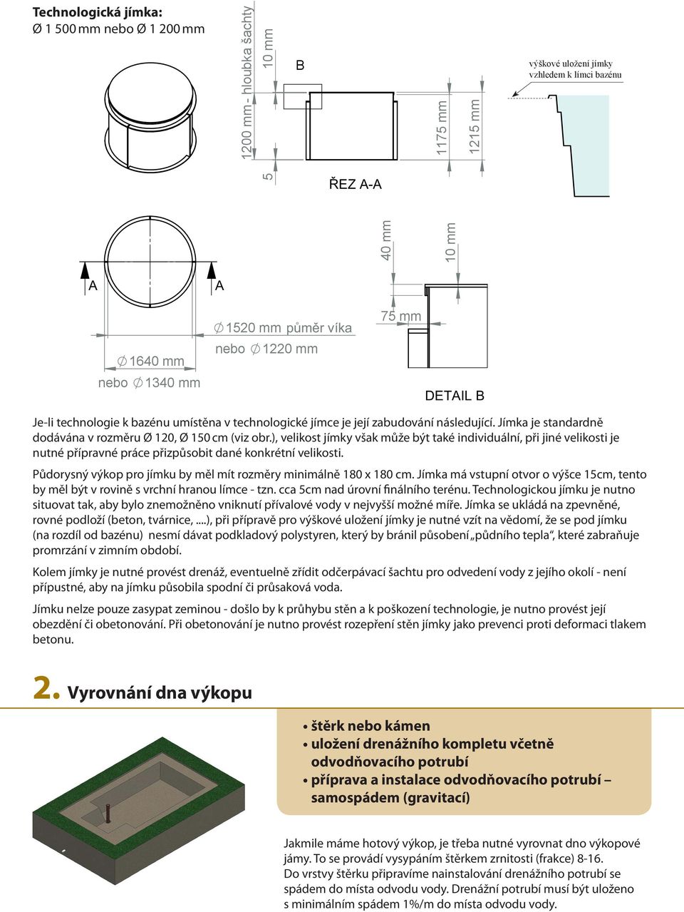 ), velikost jímky však může být také individuální, při jiné velikosti je nutné přípravné práce přizpůsobit dané konkrétní velikosti.