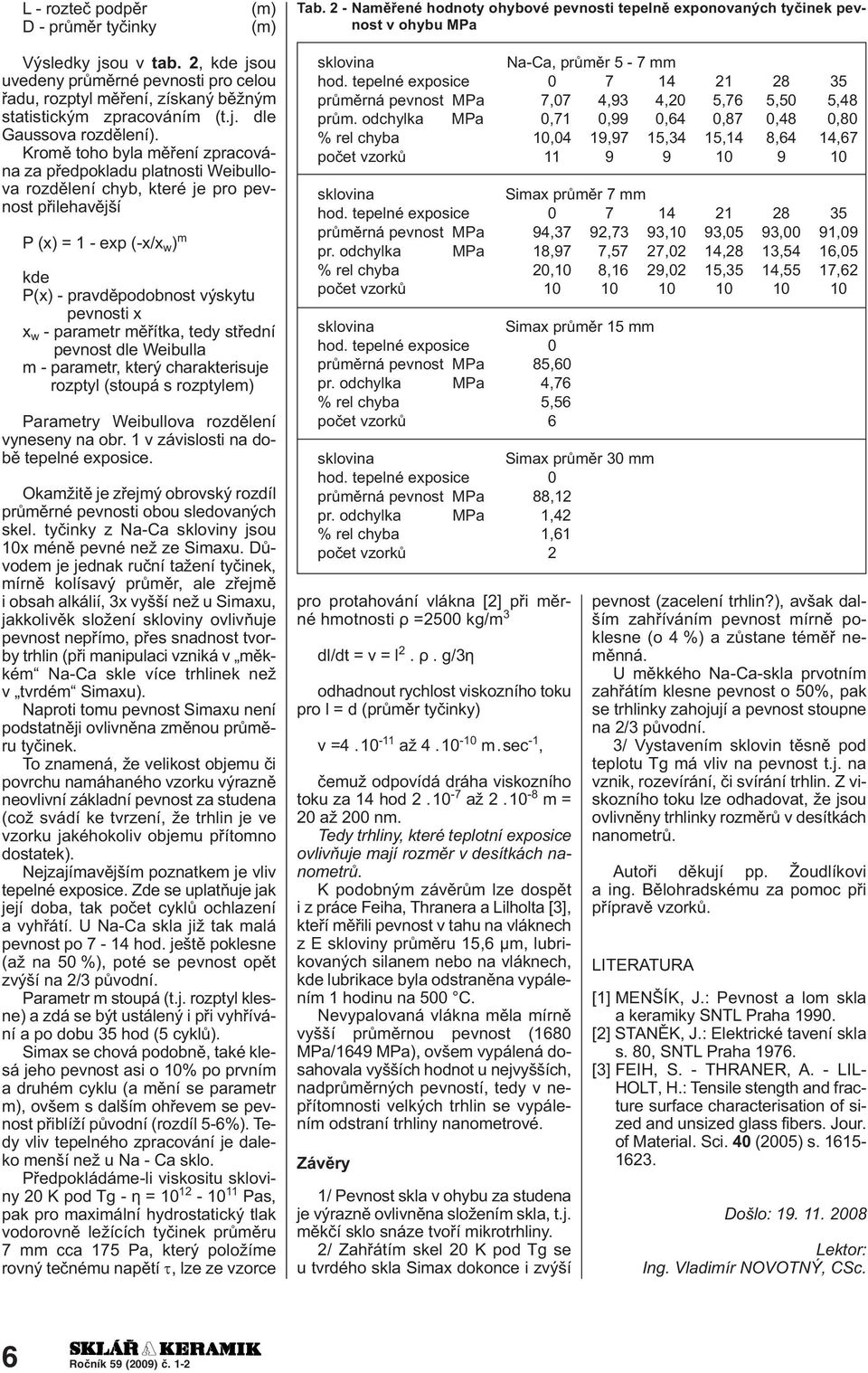 Kromě toho byla měření zpracována za předpokladu platnosti Weibullova rozdělení chyb, které je pro pevnost přilehavější P (x) = 1 - exp (-x/x w ) m kde P(x) - pravděpodobnost výskytu pevnosti x x w -