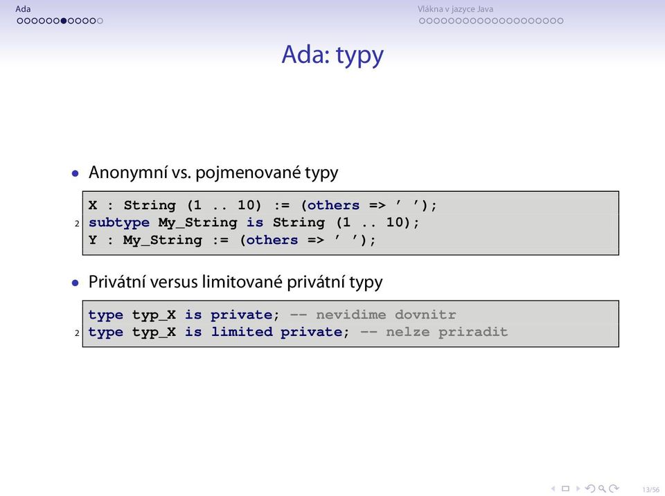 . 10); Y : My_String := (others => ); Privátní versus limitované