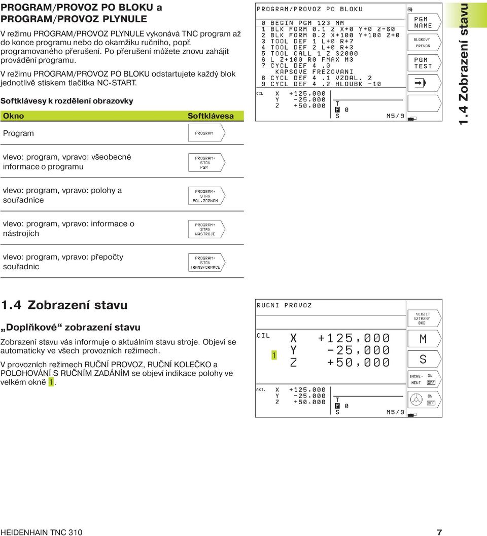 Softklávesy k rozdělen obrazovky Okno Program Softklávesa 1.