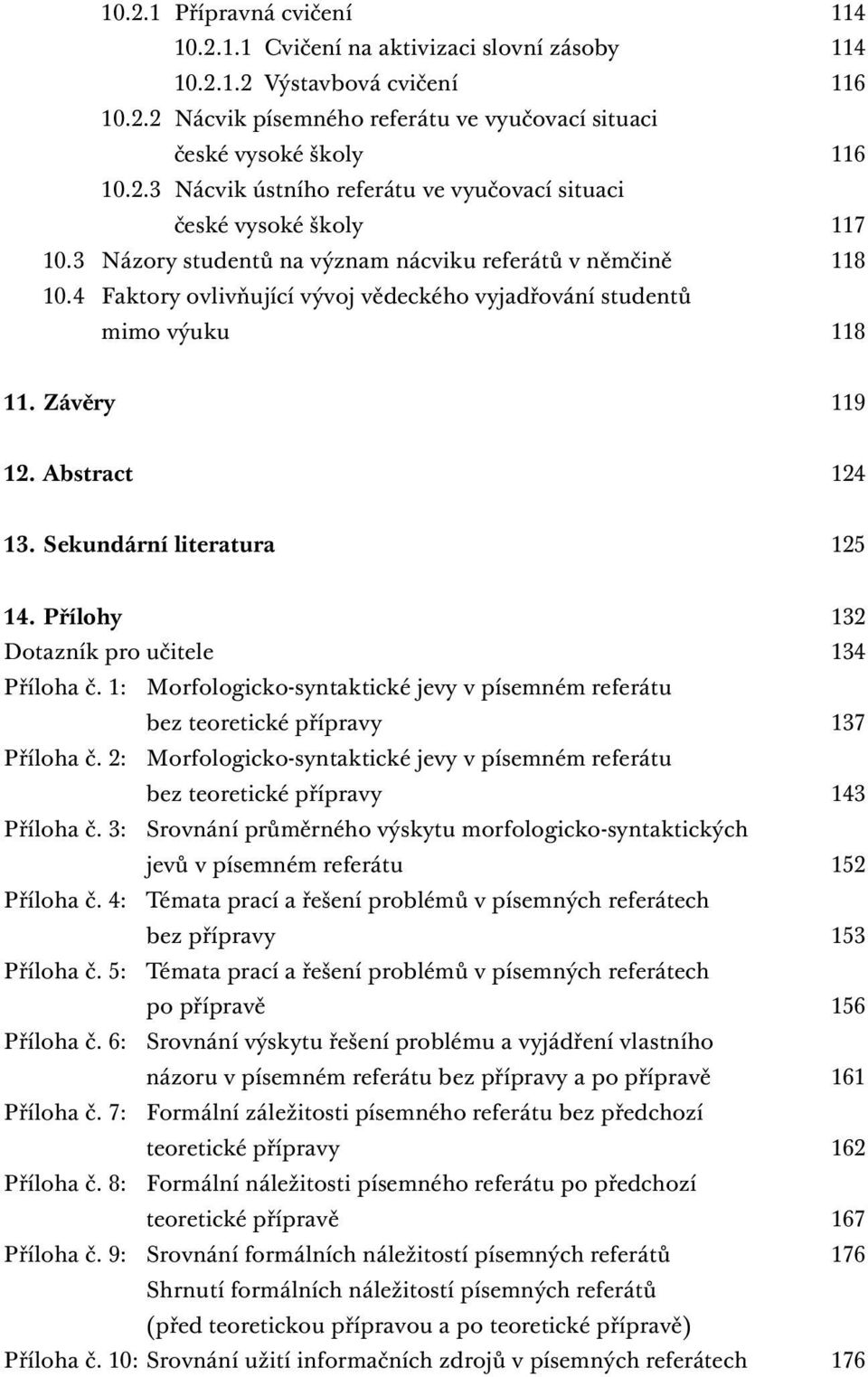 Sekundární literatura 125 14. Přílohy 132 Dotazník pro učitele 134 Příloha č. 1: Morfologicko-syntaktické jevy v písemném referátu bez teoretické přípravy 137 Příloha č.