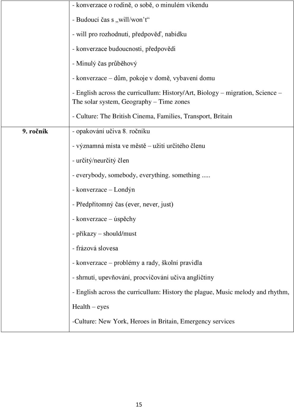 Britain 9. ročník - opakování učiva 8. ročníku - významná místa ve městě užití určitého členu - určitý/neurčitý člen - everybody, somebody, everything. something.