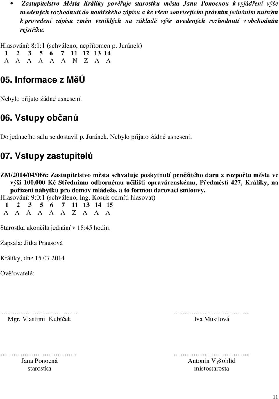 Informace z MěÚ Nebylo přijato žádné usnesení. 06. Vstupy občanů Do jednacího sálu se dostavil p. Juránek. Nebylo přijato žádné usnesení. 07.