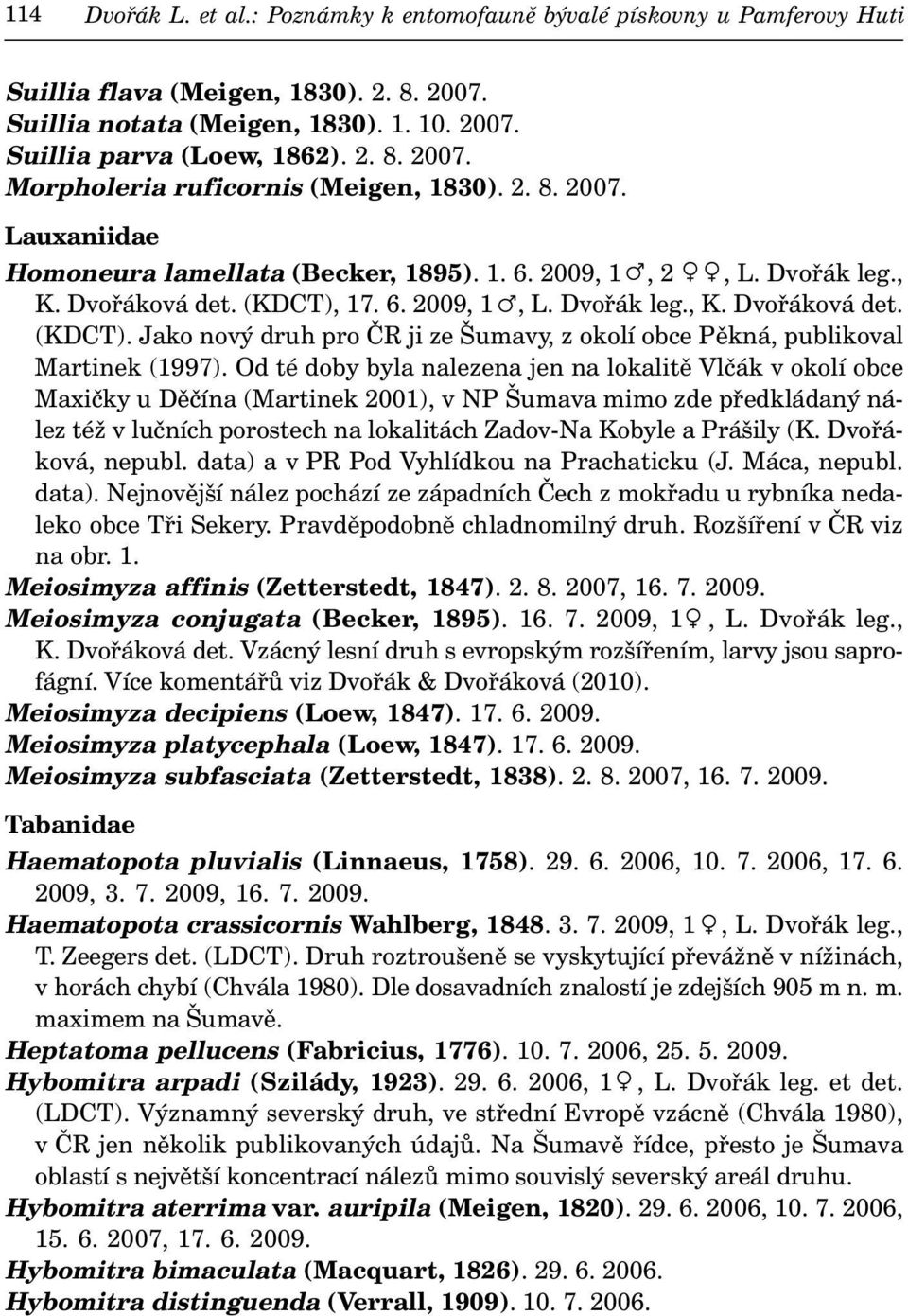 17. 6. 2009, 1, L. Dvořák leg., K. Dvořáková det. (KDCT). Jako nový druh pro ČR ji ze Šumavy, z okolí obce Pěkná, publikoval Martinek (1997).
