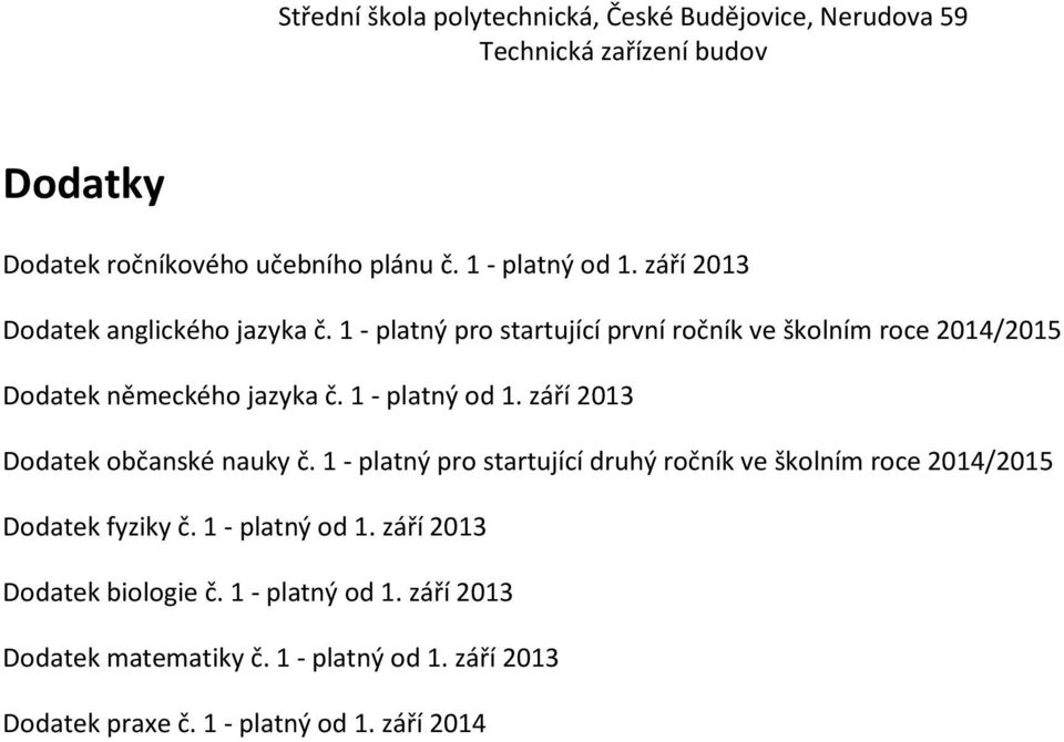 září 2013 Dodatek občanské nauky č. 1 - platný pro startující druhý ročník ve školním roce 2014/2015 Dodatek fyziky č.