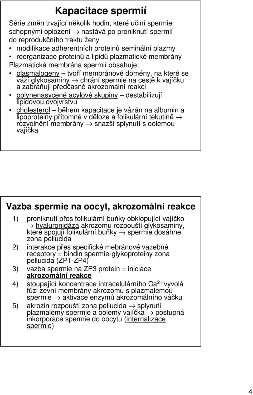 a zabraňují předčasné akrozomální reakci polynenasycené acylové skupiny destabilizují lipidovou dvojvrstvu cholesterol během kapacitace je vázán na albumin a lipoproteiny přítomné v děloze a