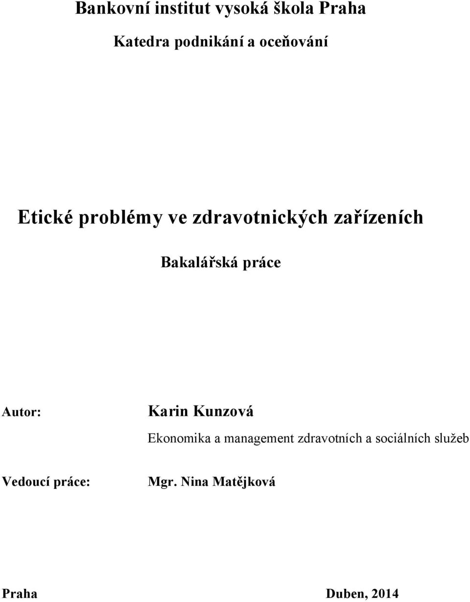 Bakalářská práce Autor: Karin Kunzová Ekonomika a management