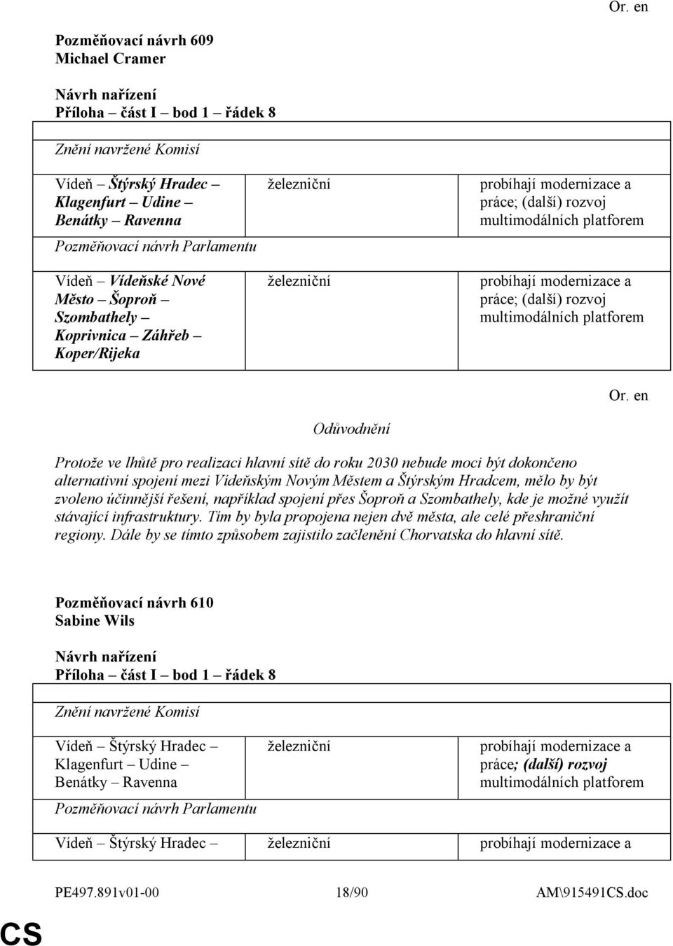 hlavní sítě do roku 2030 nebude moci být dokončeno alternativní spojení mezi Vídeňským Novým Městem a Štýrským Hradcem, mělo by být zvoleno účinnější řešení, například spojení přes Šoproň a