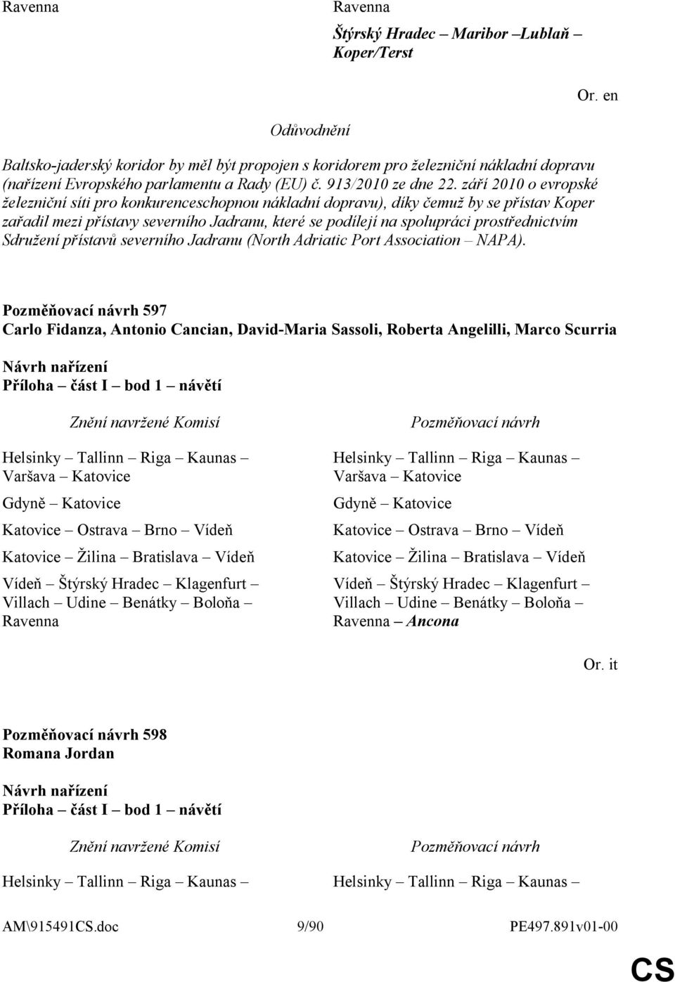 září 2010 o evropské železniční síti pro konkurenceschopnou nákladní dopravu), díky čemuž by se přístav Koper zařadil mezi přístavy severního Jadranu, které se podílejí na spolupráci prostřednictvím