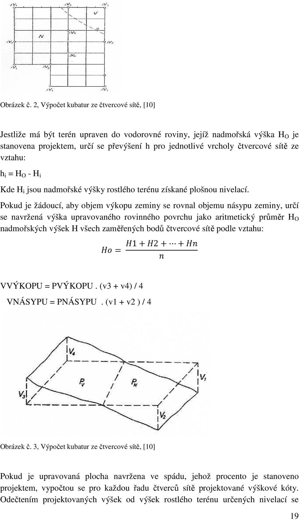 sítě ze vztahu: h i = H O - H i Kde H i jsou nadmořské výšky rostlého terénu získané plošnou nivelací.