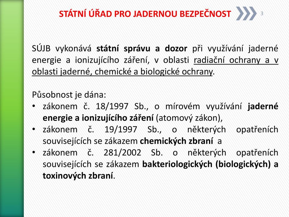 , o mírovém využívání jaderné energie a ionizujícího záření (atomový zákon), zákonem č. 19/1997 Sb.