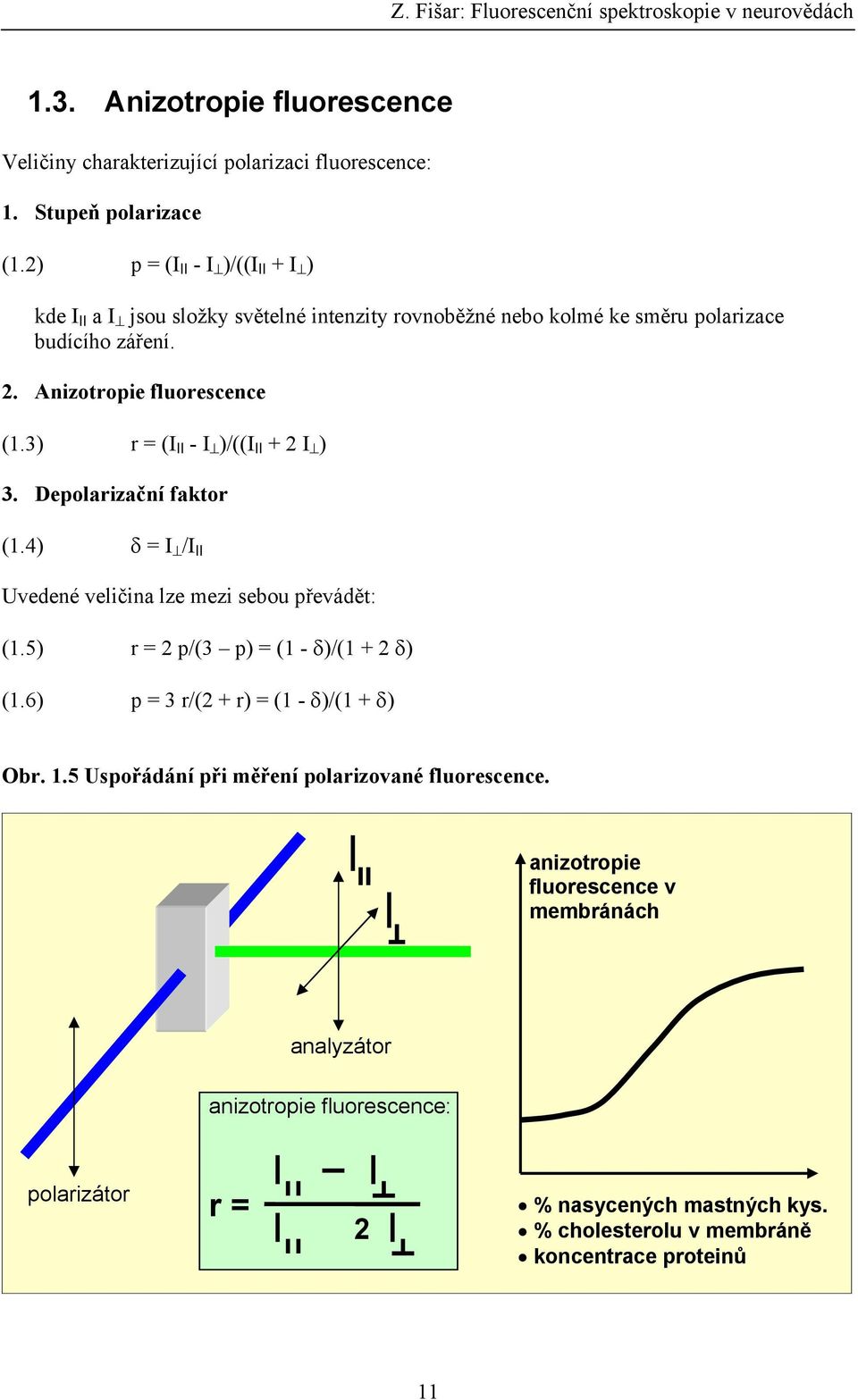 3) r = (I II - I )/((I II + 2 I ) 3. Depolarizační faktor (1.4) δ = I /I II Uvedené veličina lze mezi sebou převádět: (1.5) r = 2 p/(3 p) = (1 - δ)/(1 + 2 δ) (1.