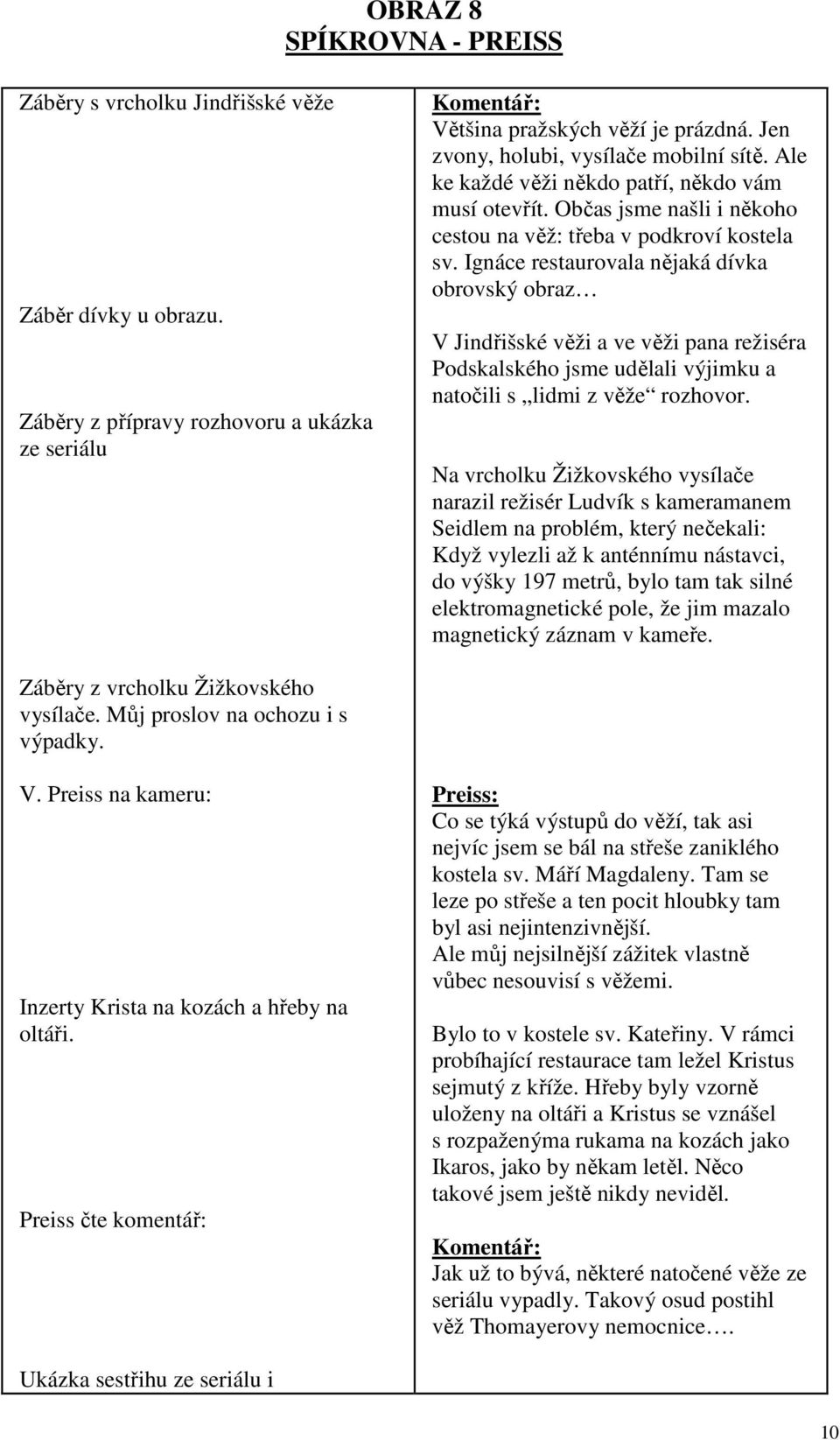 Ignáce restaurovala nějaká dívka obrovský obraz V Jindřišské věži a ve věži pana režiséra Podskalského jsme udělali výjimku a natočili s lidmi z věže rozhovor.