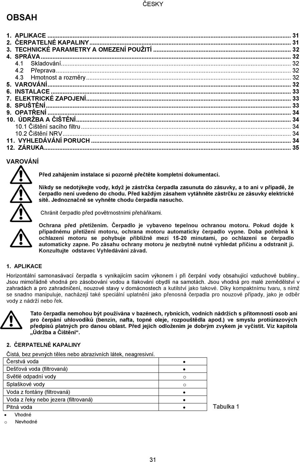 VYHLEDÁVÁNÍ PORUCH... 34 12. ZÁRUKA... 35 VAROVÁNÍ Před zahájením instalace si pozorně přečtěte kompletní dokumentaci.