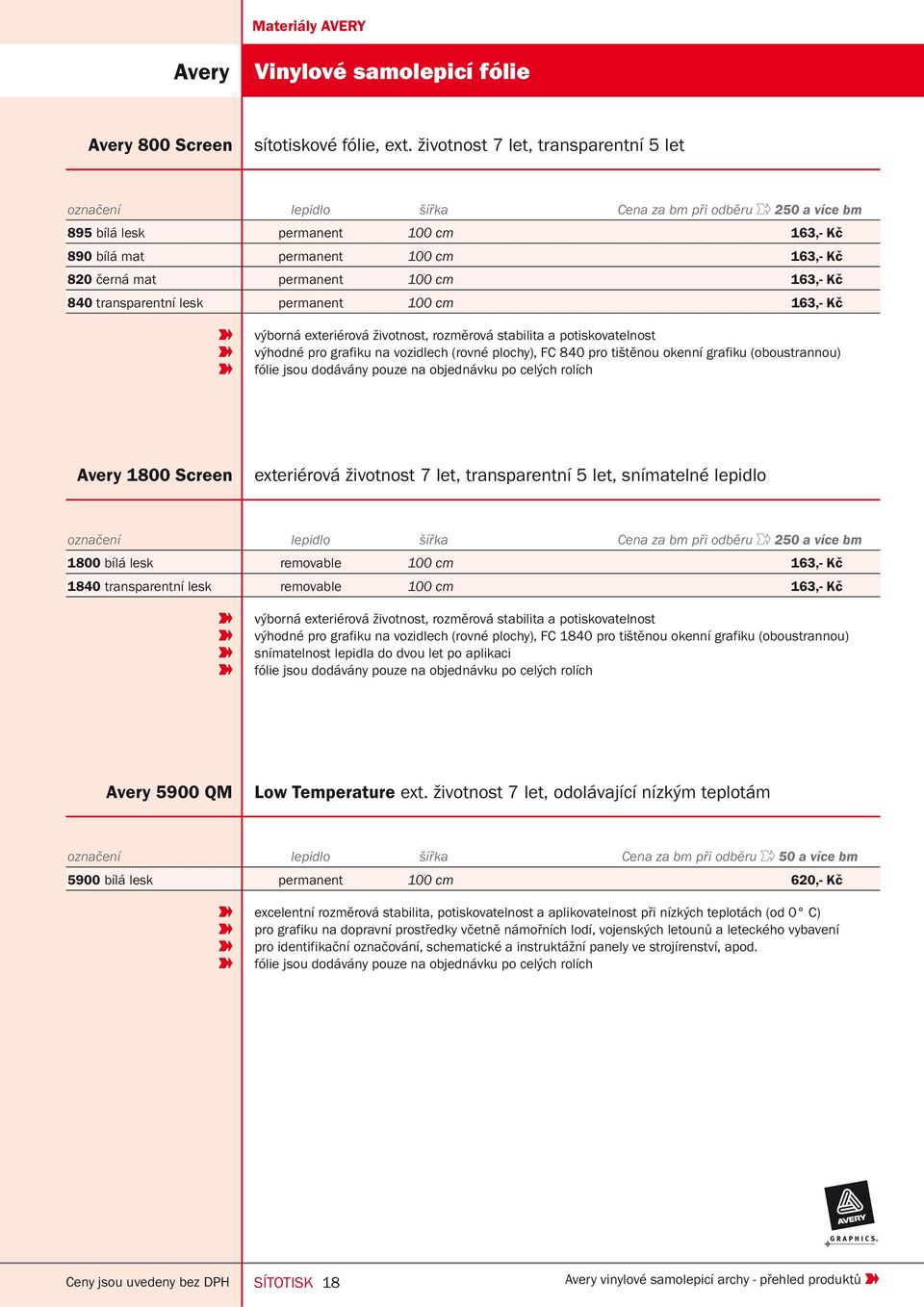 100 cm 163,- Kč 840 transparentní lesk permanent 100 cm 163,- Kč výborná exteriérová životnost, rozměrová stabilita a potiskovatelnost výhodné pro grafiku na vozidlech (rovné plochy), FC 840 pro