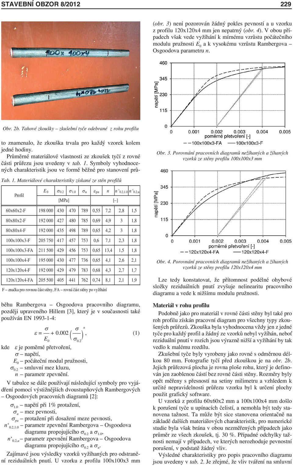 Tahové zkoušky zkušební tyče odebrané z rohu profilu Obr. 3. Porovnání pracovních diagramů nežíhaných a žíhaných vzorků ze stěny profilu 10
