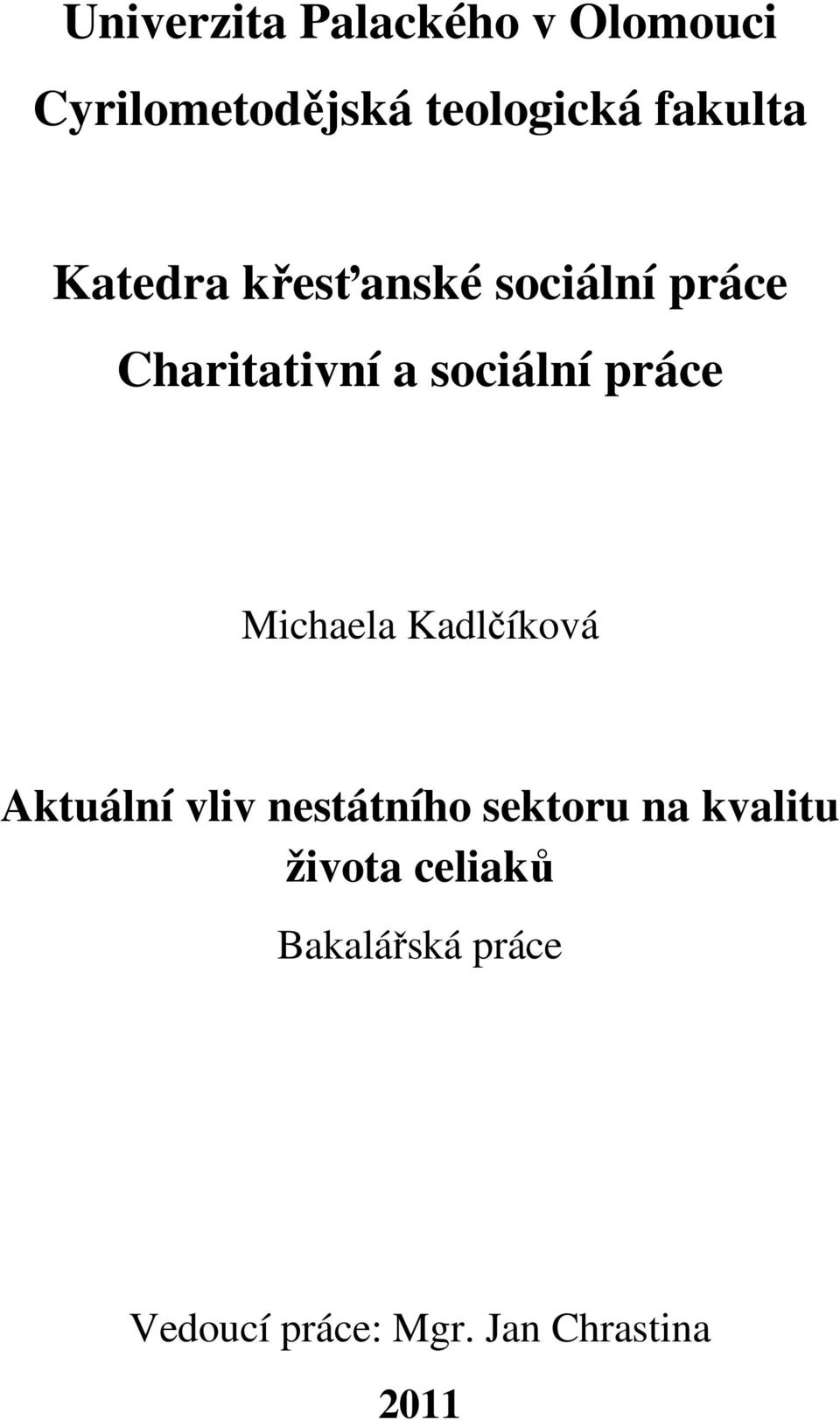 práce Michaela Kadlčíková Aktuální vliv nestátního sektoru na