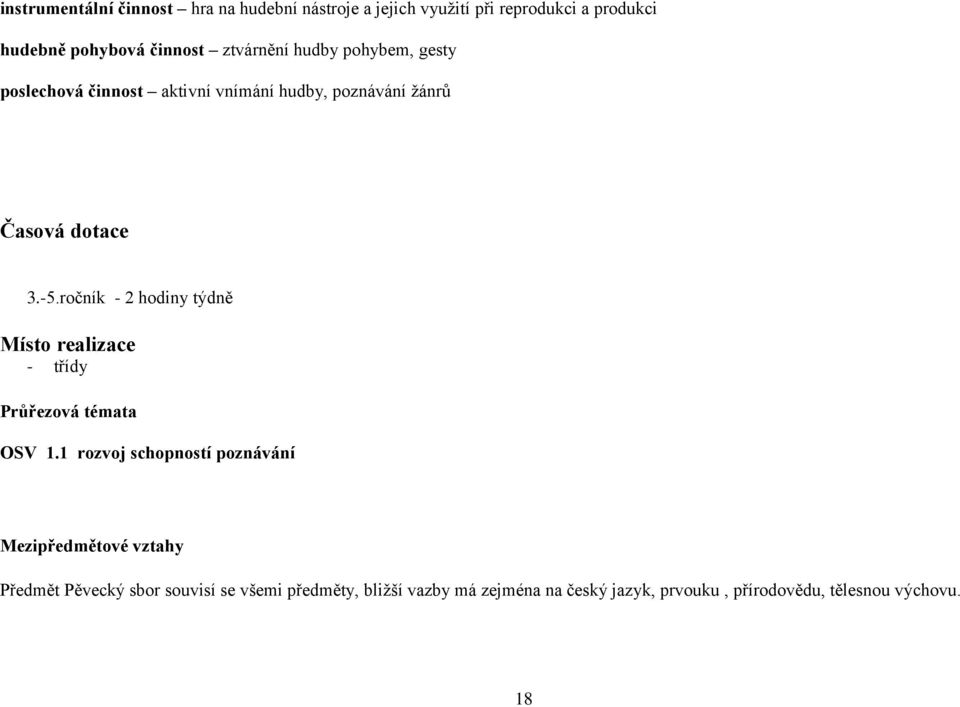 ročník - 2 hodiny týdně Místo realizace - třídy Průřezová témata OSV 1.