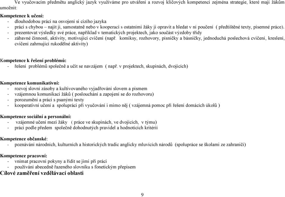 - prezentovat výsledky své práce, například v tematických projektech, jako součást výzdoby třídy - zábavné činnosti, aktivity, motivující cvičení (např.